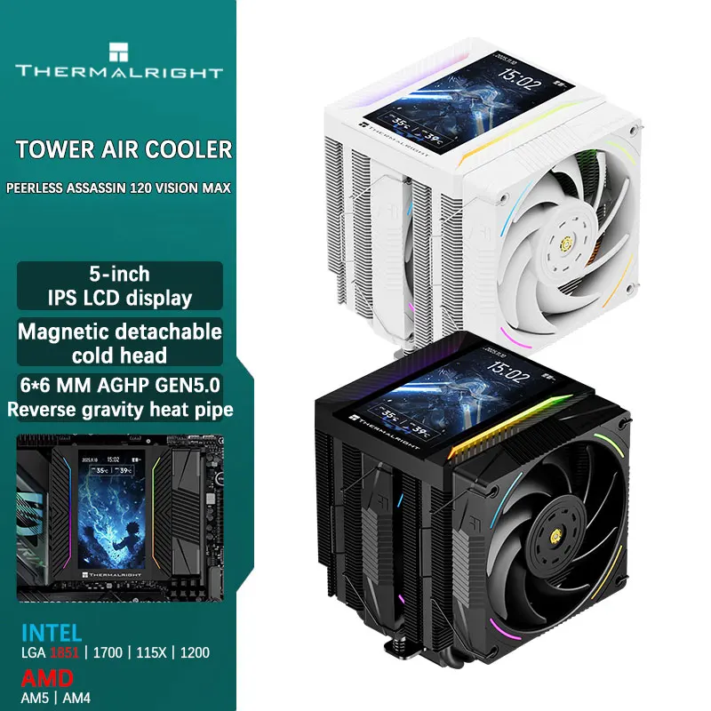 Thermalright Peerless Assassin 120 VISION MAX AGHP 5.0 6*6MM heat pipe 5-inch Screen Air-Cooled CPU Cooler for LGA1851/1700 AM5