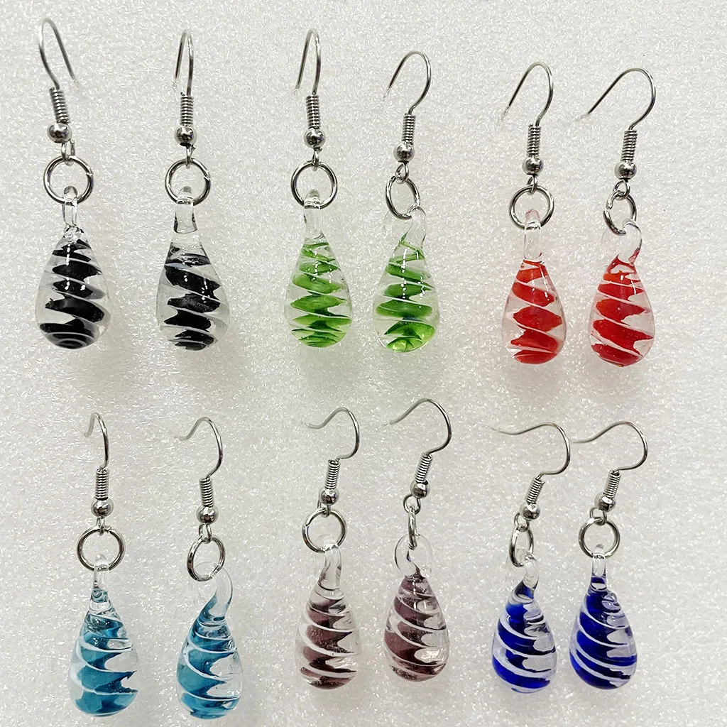 6 Pairs Blue Drop Shapes Pendant Earrings Colored Muran Glass Lampwork Jewelry For WomenYellow Cheap Items Free Shipping