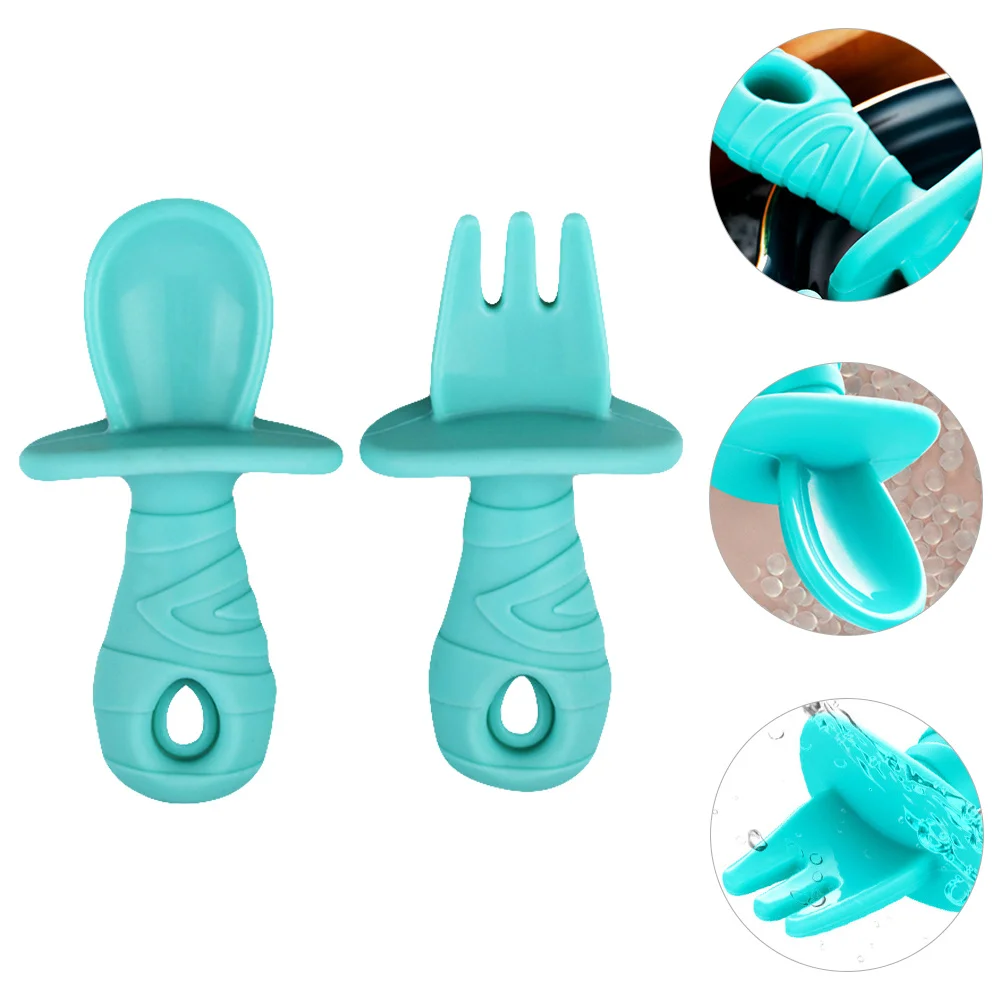 مجموعة ملعقة وشوكة للأطفال من السيليكون أدوات مائدة للرضع للاستخدام المنزلي أدوات مريحة لتنسيق عين اليد للأطفال