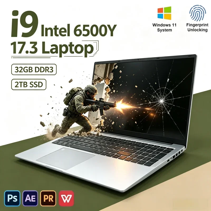 Top Pick 17.3 Inch Ultra Slim PC Intel Core 6500Y 16/32GB 2TB SSD Windows11 Office Study Gaming Laptop