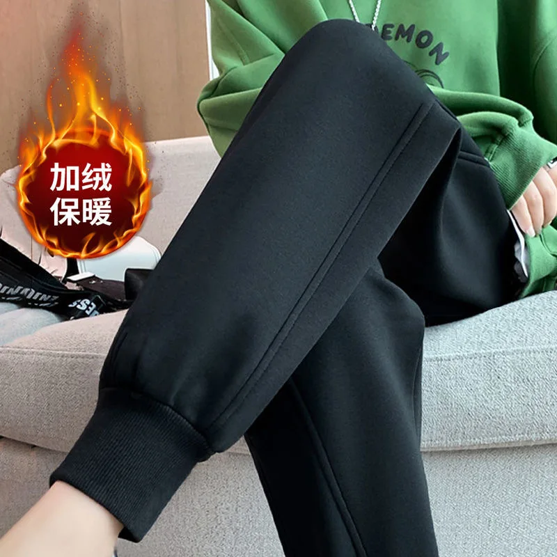 

Women Thicken Cotton Sweatpants Autumn Winter Elastic Waist Bundle Foot Straight Trousers Fleece Warm Loose S-5XL Casual Pants