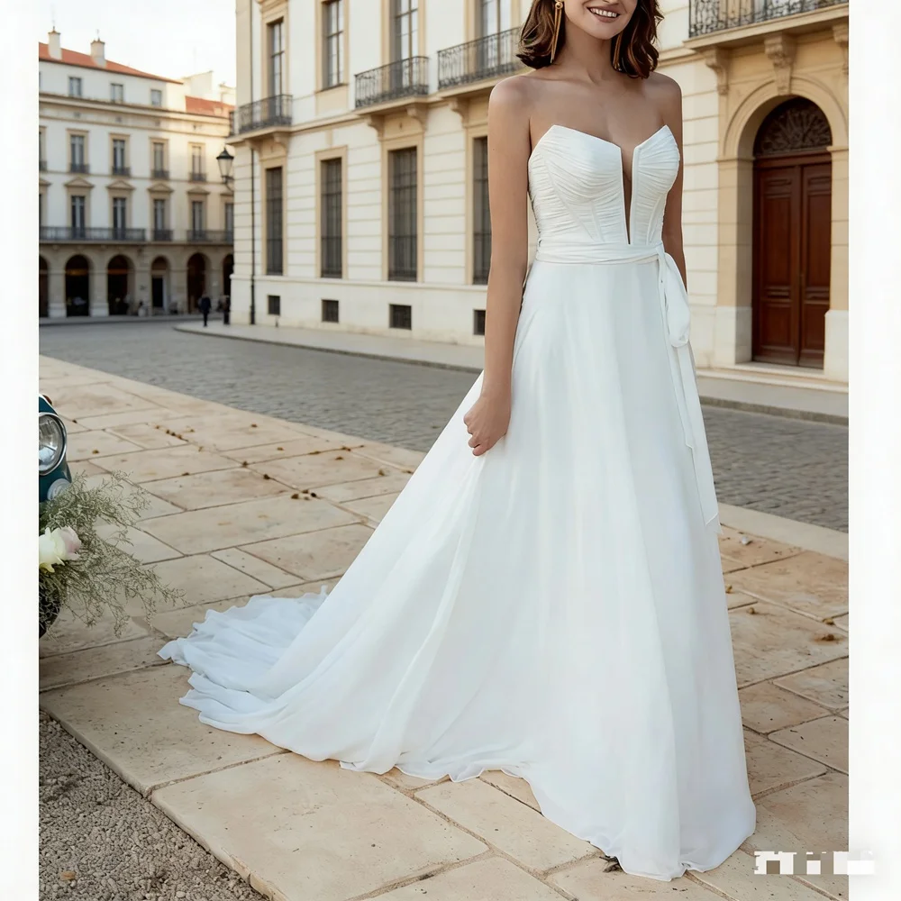 

Customized Elegant Long Wedding Dresses V-Neck Floor-Length A-Line Brides Dress Women Vestidos De Novias Gowns 2026