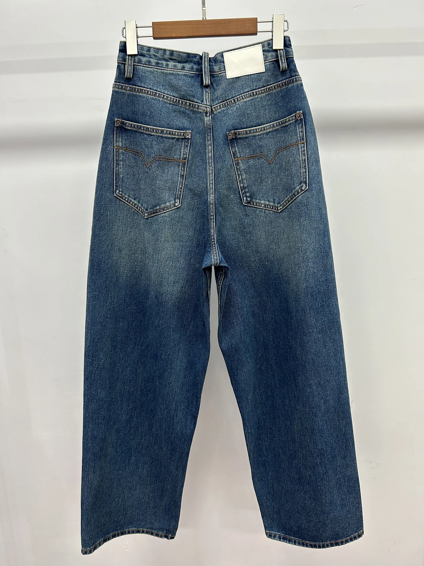 Jean Taille Haute en Denim pour Femme, Pantalon Rétro à Jambes Larges, Bleu Foncé