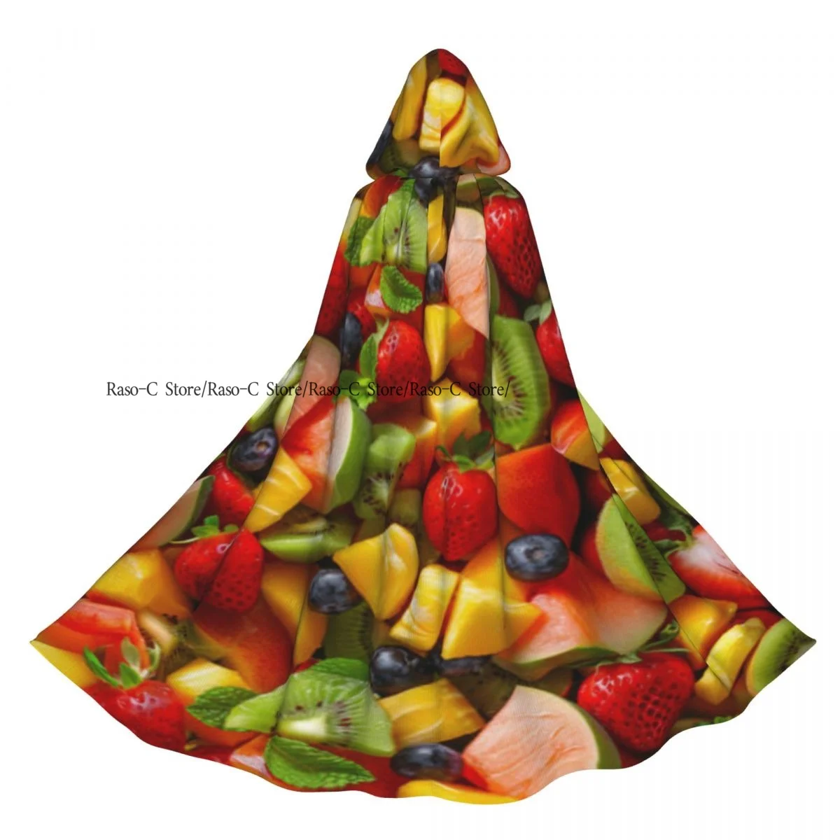 Unisex Adult Multicolored Fruits Background Cloak with Hood Long Witch Costume Cosplay