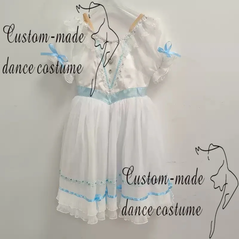 White Graduation Ball Variations, Sky Blue Bow Ballet Performance Costume Customization