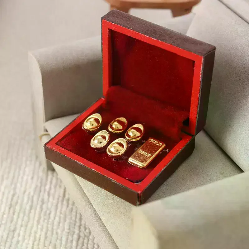 1 세트 빈티지 보석 케이스 1:12 인형 집 미니어처 액세서리 미니 나무 보석 상자 모델 장난감 인형 집 장식용