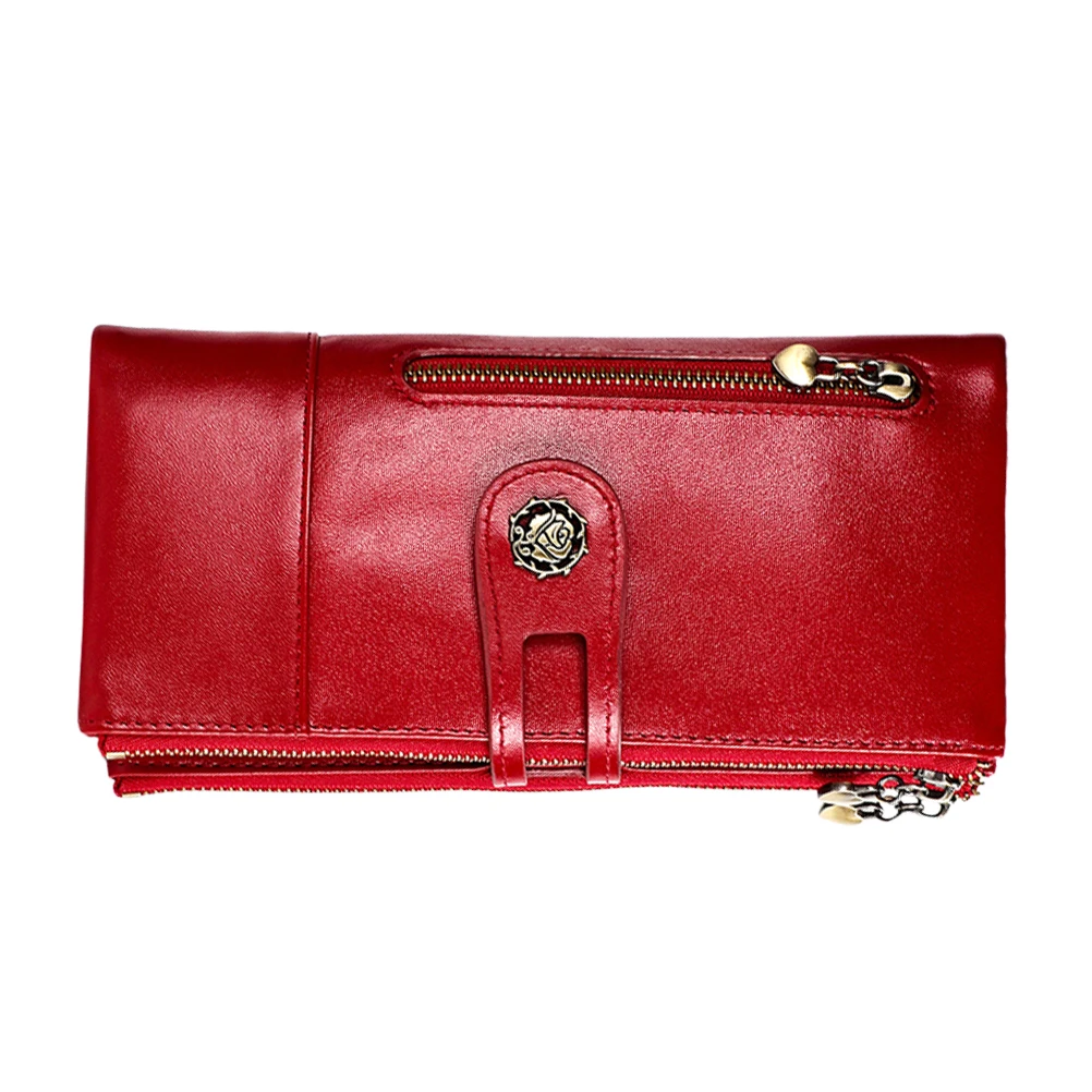 

Genuine Cowhide Women Wallet Red Vintage Long Wallet Zipper Multi Pocket Billfold For Daily Use School Work
