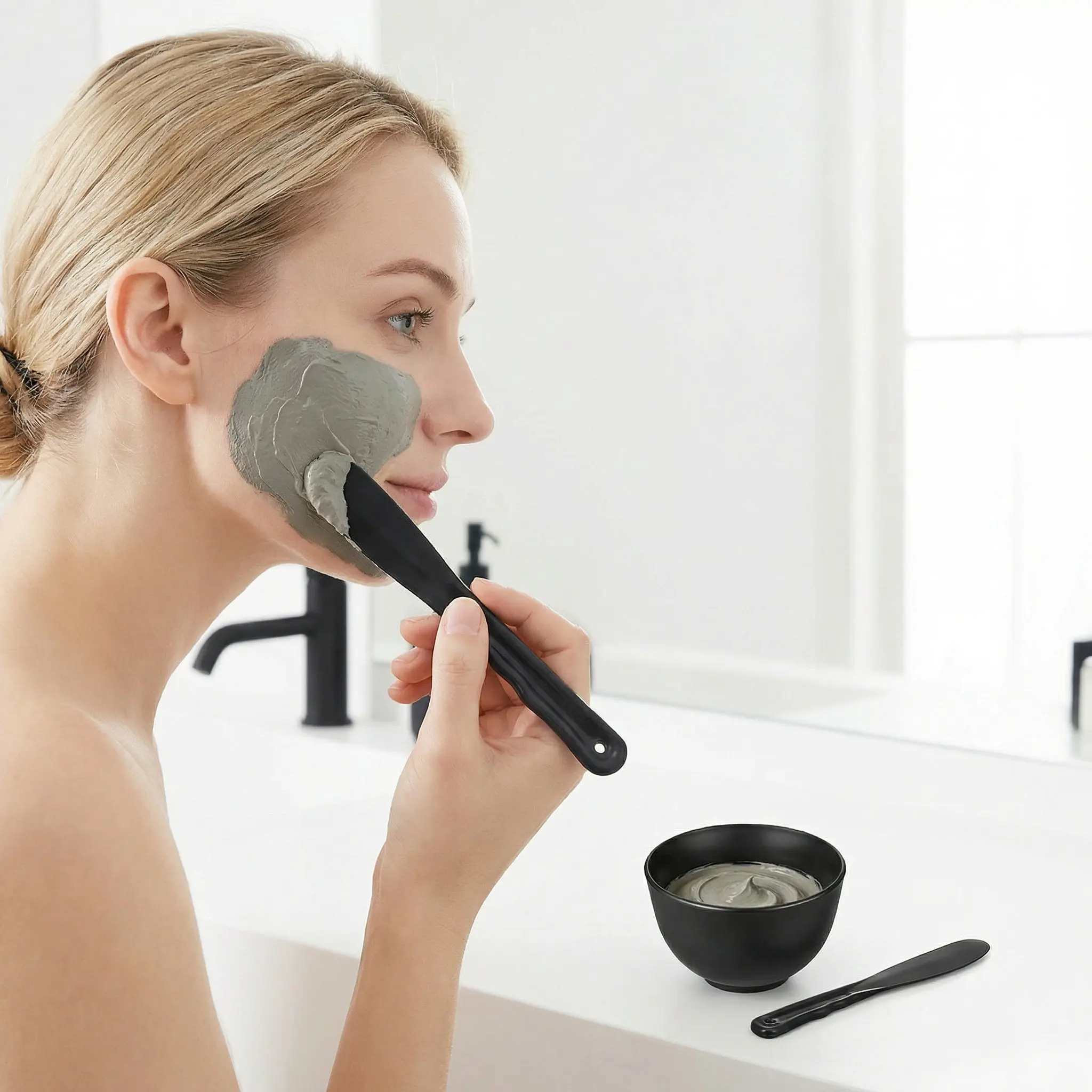 1Set Silicone Facial Mask Bowl Set Deep Mixing Container with Flat Applicator Spatula DIY Mud Mask Tool Salon Spa Skincare