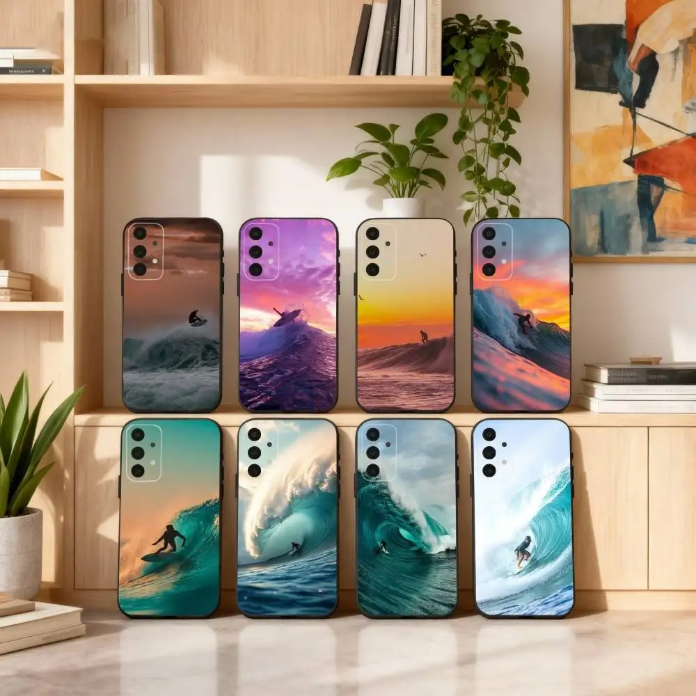 

S-Surf Beach Rips C-Curls Phone Case For Samsung S25,24,23,22,30,21,10,9,Ultra,Plus,Lite,FE,4,5 G Soft Black Case