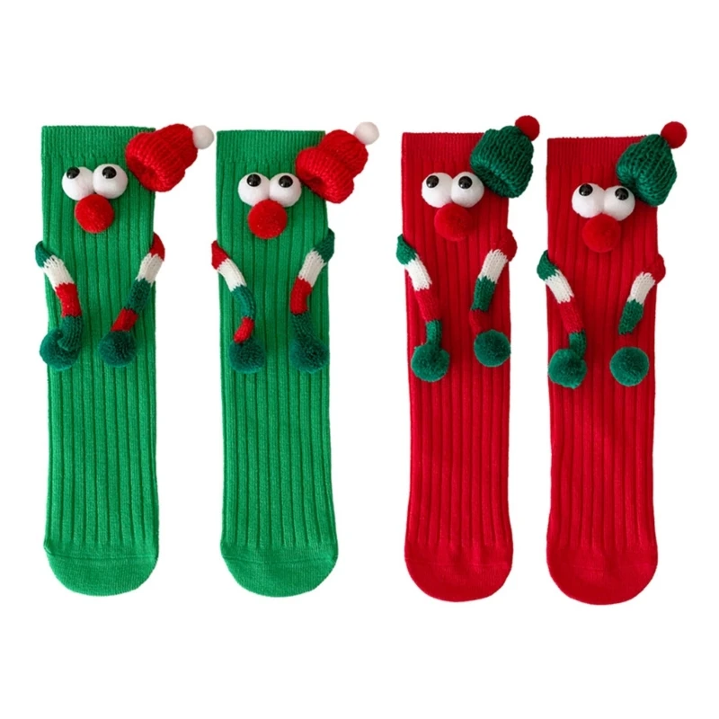 Festival Christmas Socks for Kids Middle Tube Socks with Cartoon Big Eyes Hand Holiday New Year Hosiery Gift