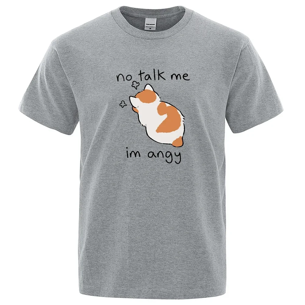 Summer Loose Cotton T Shirt Personality Loose Tee Clothes Pattern Casual New Tops Tsundere Cat No Talk Me Im Angy Male Tshirt