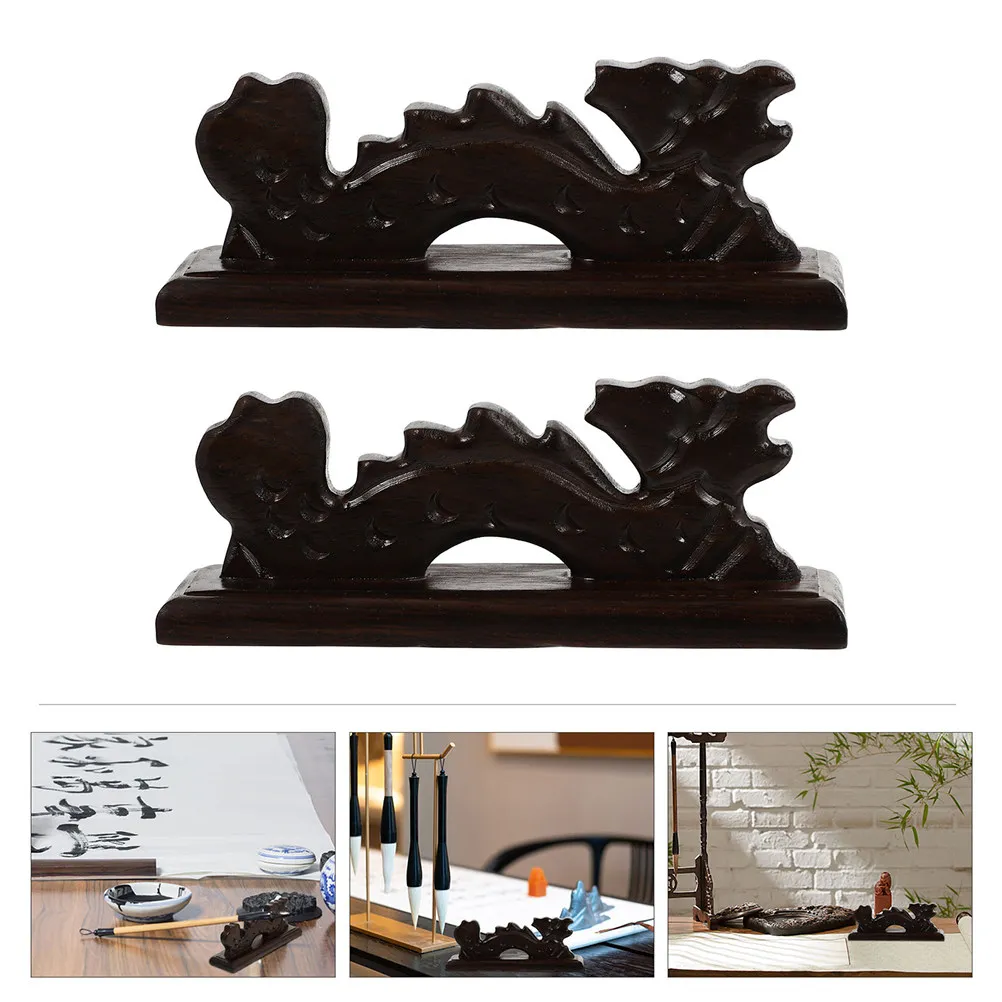 2Pcs Wooden Pen Rack Exquisite Carving Craft Adornment Multi-Functional Calligraphy Pen Holder Carving Craft Adornment