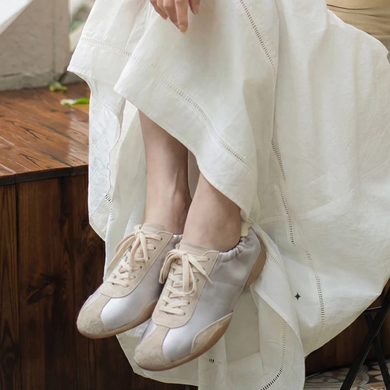 Women's Real Leather Casual Sneakers, Flat Cross-Tied Shoes