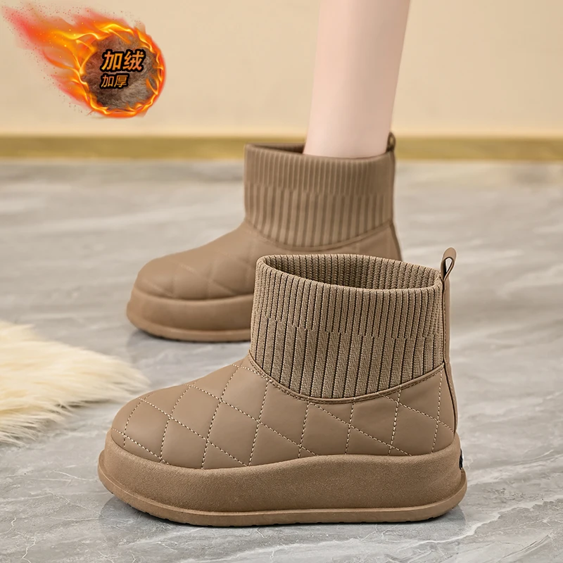 2025 Donne di Inverno Breve Peluche Caldo Stivali Da Neve Scarpe Casual Nuova Pelle Scamosciata di Pelliccia Chelsea Stivaletti Appartamenti Della Piattaforma Scarpe Da Donna Botas