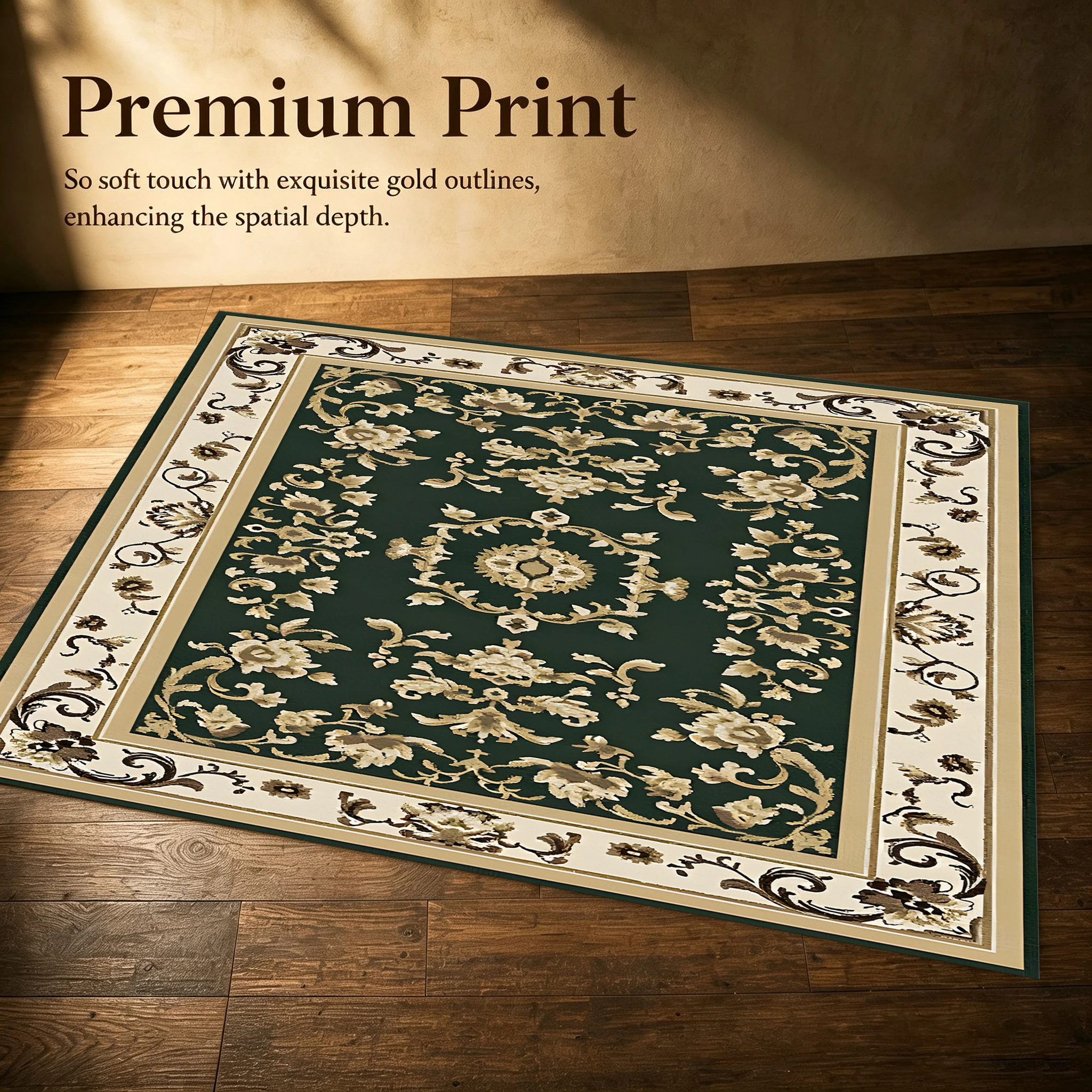 2D Carpet with European Retro Floral Cluster Pattern in Elegant Light Luxury Style for Living Room, Bedroom, and Entryway