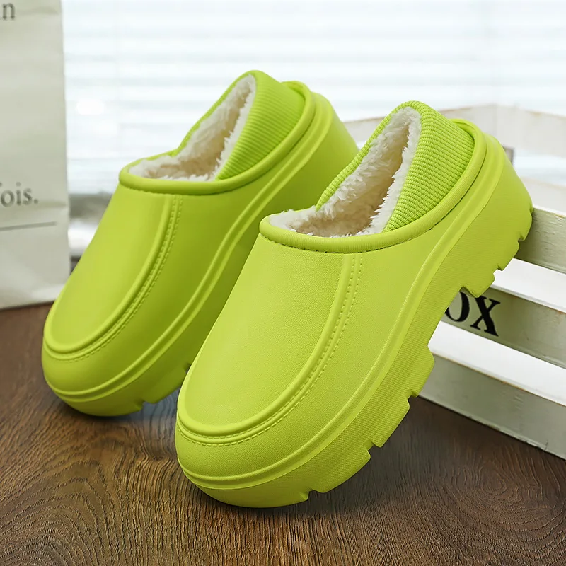 STRONGSHEN Waterproof Winter Women Cotton Slippers Female Fashion Non-Slip Indoor Plush Home Footwear Outdoor Platform Shoes