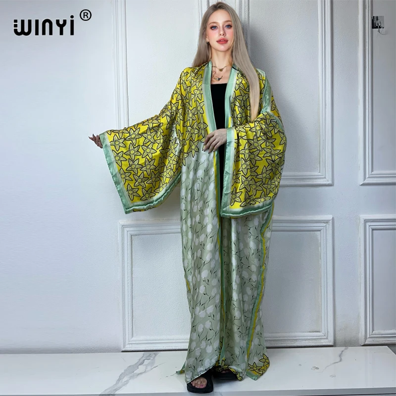 WINYI boho print Kimono Summer Cardigan Female Blouse abaya dubai luxury beach cover up african dresses for woman party kaftan