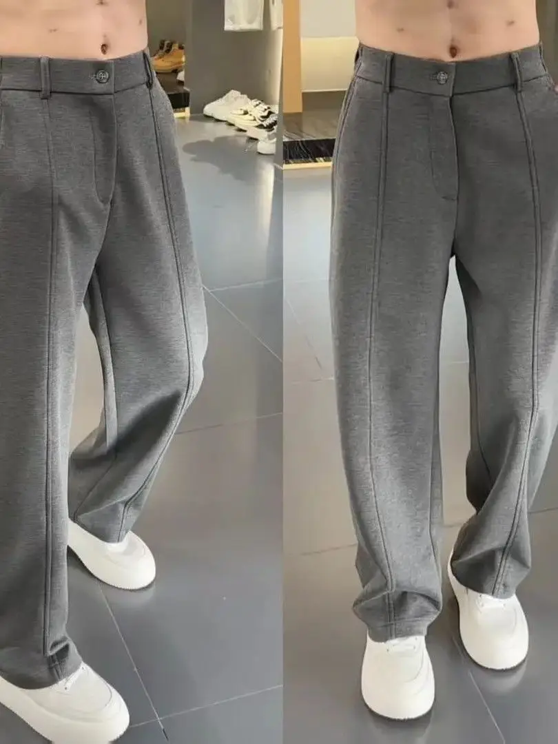 

Casual ey Straight Leg Pants Men's Spring Autumn New Faion Loose Fit Drapey 3D Tailoring Busin Casual Trousers