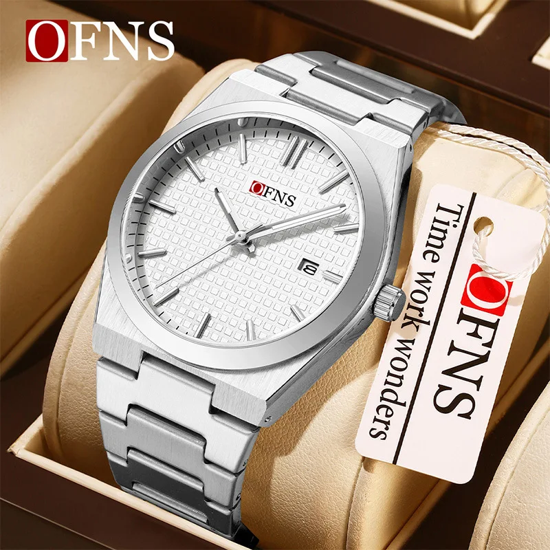 Men's Full Stainless Steel Watch Personalized Three-dimensional Scale Single Calendar Quartz Simple Disc Waterproof Business