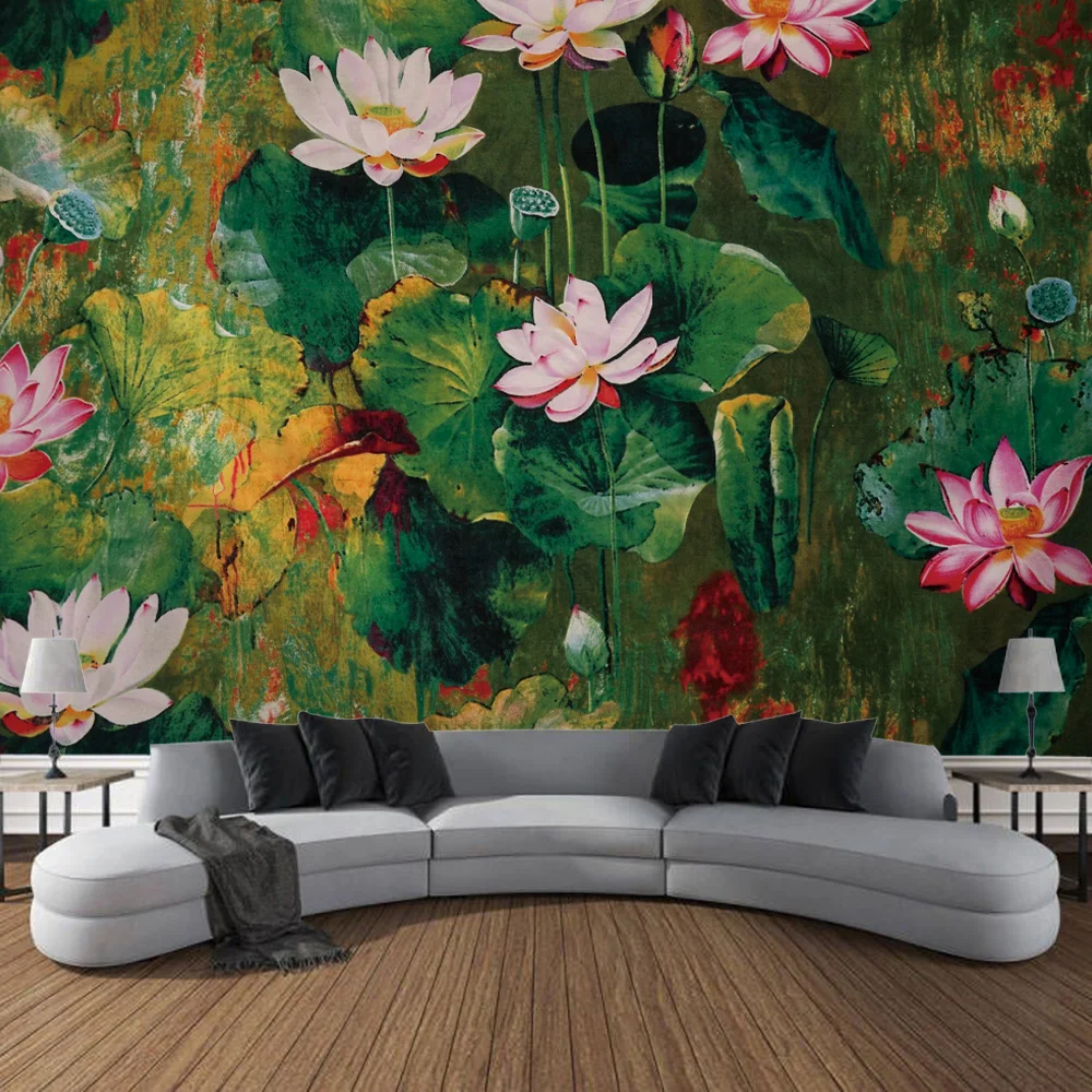 Tapisserie Seerosen von Claude Monet Ölgemälde Blumen Wandbehang Kunst Wohnkultur Polyester Wandteppich für Wohnzimmer Bedro – Detail 5