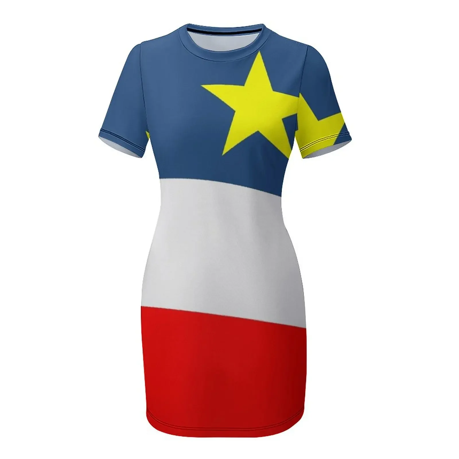 Sukienka z krótkim rękawem z motywem flagi akadyjskiej - Drapeau acadien, sukienka na studniówkę, koktajlowa sukienka, sukienka