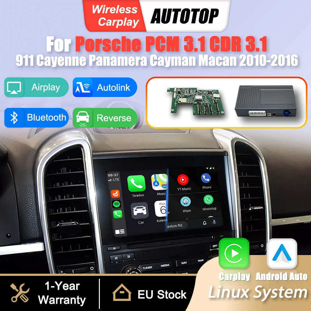 Boîtier adaptateur d'interface sans fil CarPlay Android Auto pour Porsche Cayenne Macan Boxster 911 PCM3.1 CDR3.1 2010-2016, module de navigation GPS avec Mirror Link, Airplay et Bluetooth
