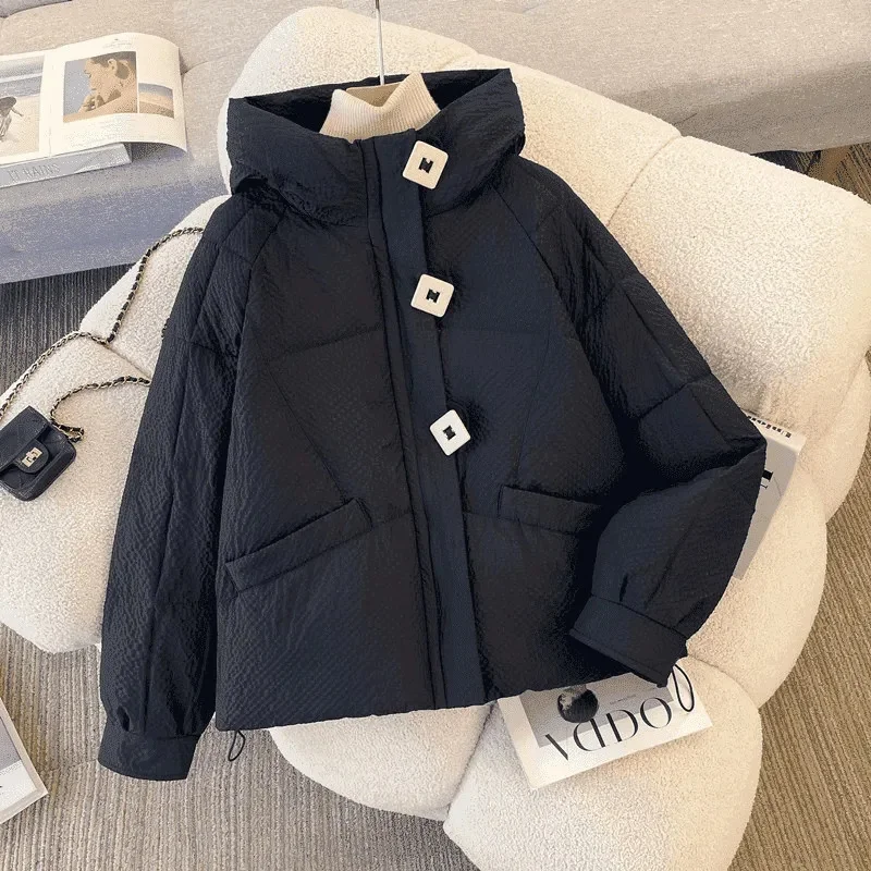Down Cotton Jacket, Women's Short Style 2025 New Loose Hooded Cotton Jacket, Winter Korean Version, Thick Small Jacket Women