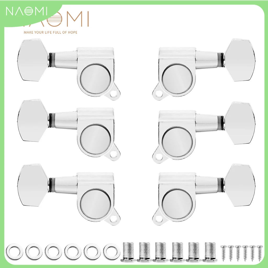 

NAOMI 3L3R Acoustic Guitar Tuning Pegs Machine Head Tuners Chrome Knobs Tuning Keys Wear-Resistant Enclosed Locking Tuners