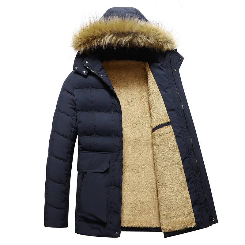 سترة شتوية غير رسمية للرجال سترات دافئة هدية دافئة للأب والزوج سترة مقاومة للرياح معطف شتوي بقلنسوة من الصوف على الموضة الجديدة