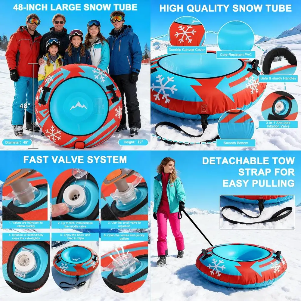 

Сверхмощные надувные сани для снежных трубок 48 с холщовыми чехлами и мягкими ручками для зимних развлечений