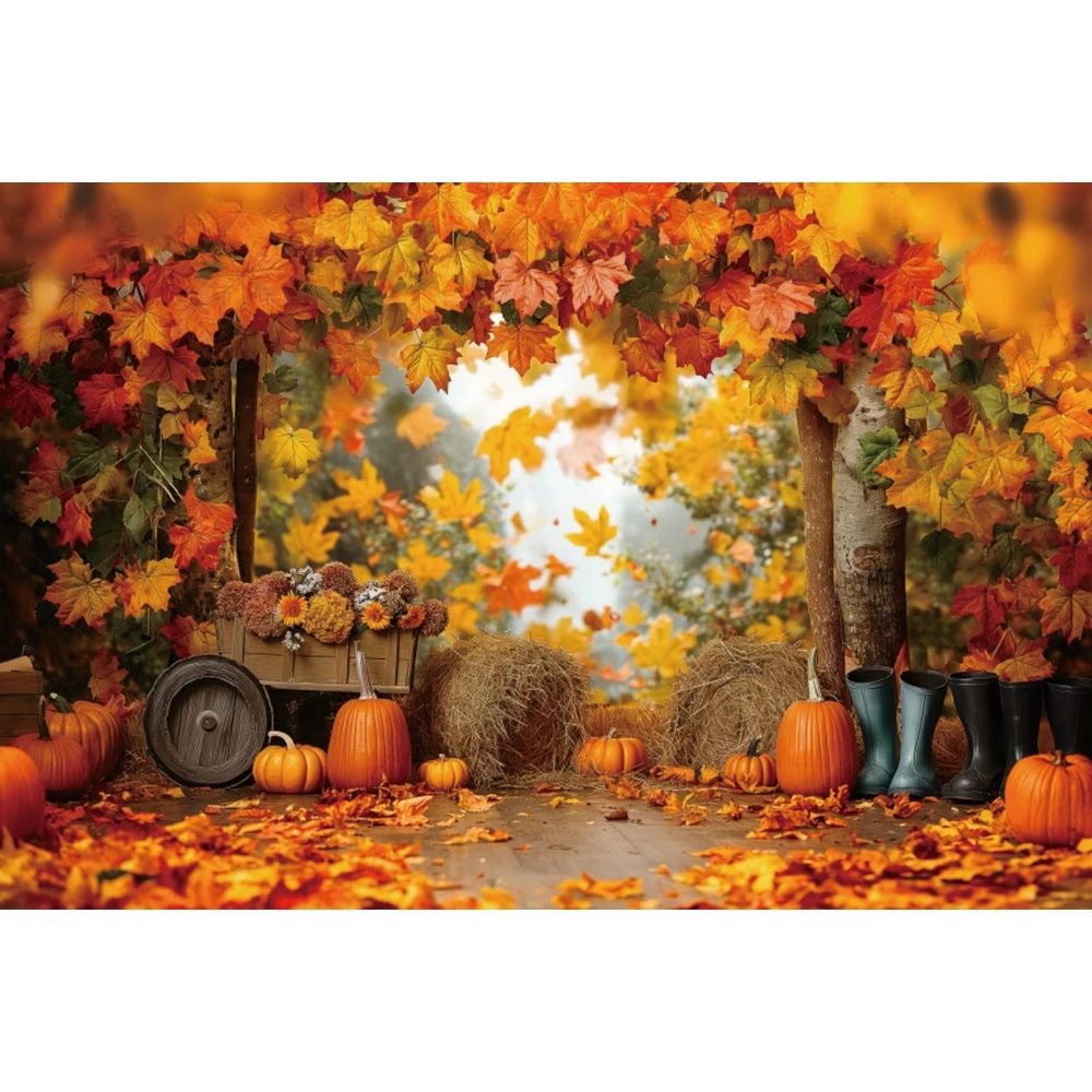 Autumn Forest Backdrop Fall Farm Barn Pumpkin Thanksgiving Harvest Season Maple Truck Baby Portrait Photography Background Decor