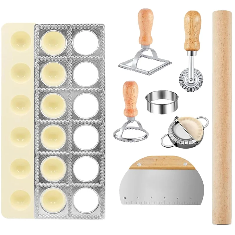 

ABCA-Ravioli Mold Set Include 8 Pieces Maker Press Dough Scraper Dumpling Maker Cutter Set For Pasta