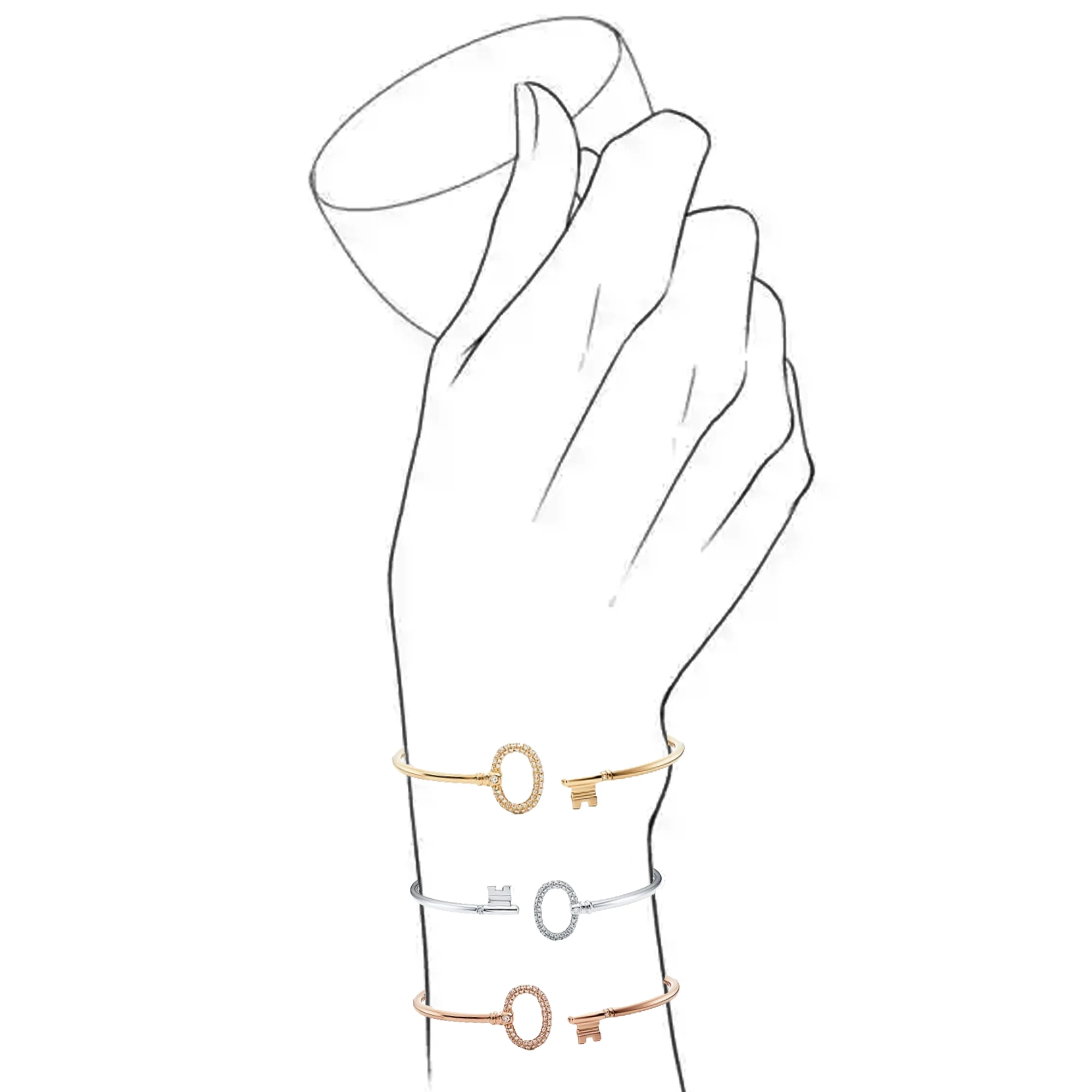 

Fashionable temperament, high-end feeling, diamond inlaid bracelet, pure silver S925, light luxury key coil bracelet, TCO series