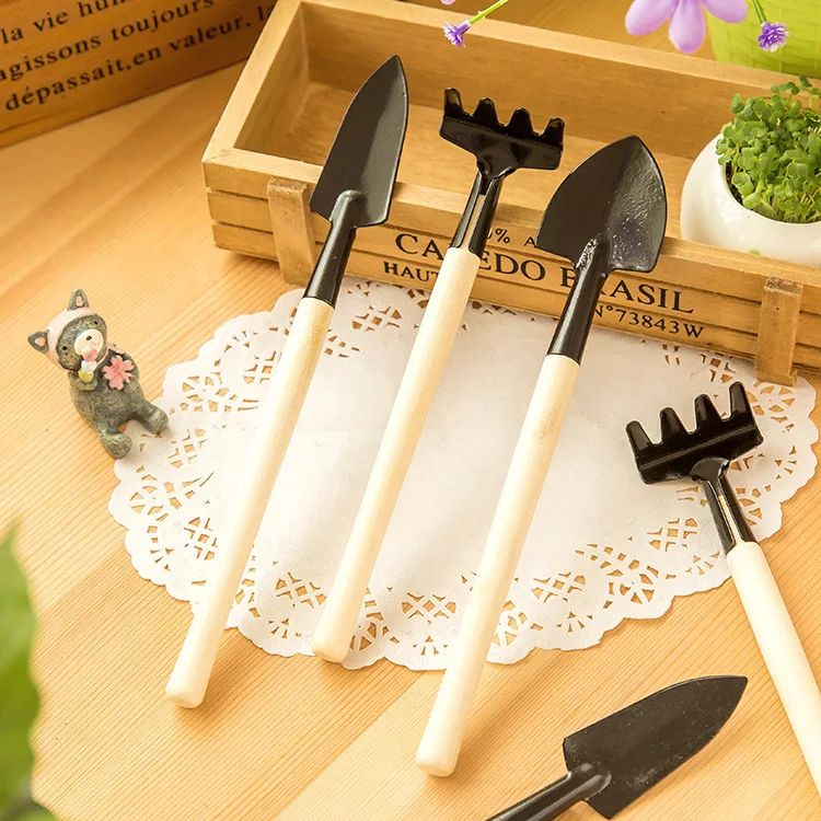 Gardening tools 3-piece set Family gardening Bonsai Flower pot planting mini tools Gardening / planter Wood + iron material