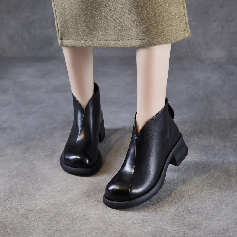 

2025 Genuine Leather Winter Boots Women Chelsea Shoes Booties Woman Ankle Boots Platform Shoes Botines