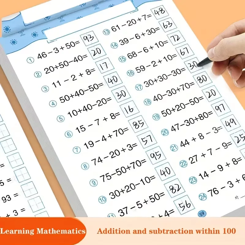 Handwritten Arithmetic Practice Workbook: Math Exercise Book with 61 Pages for Addition and Subtraction Within 100