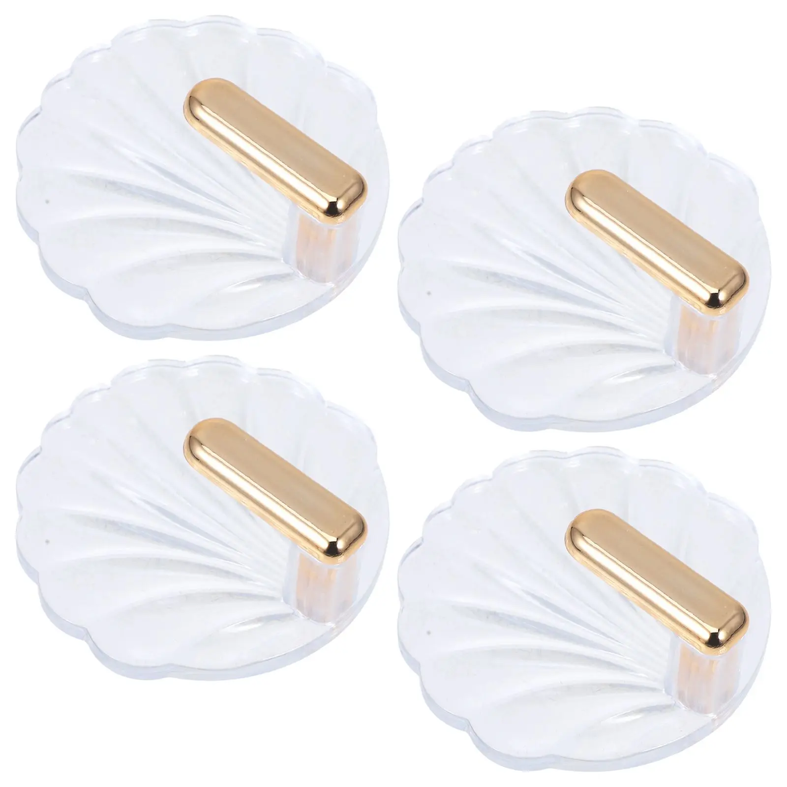 4Pcs Shell Shaped Wall Hooks Transparent Gold Plated Nail Free Adhesive Hooks for Bedroom Bathroom Decorative Storage Hangers