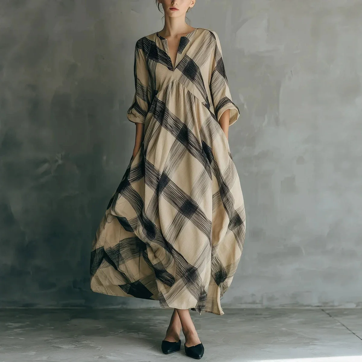 

V Neck Striped Print Plus Size Dress Elegant Dresses Spring Summer Fashion