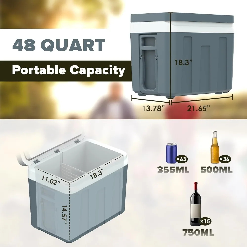 مبرد كهربائي محمول 12 فولت 48 كيو تي/45 لتر مع عجلات ومقبض، مثالي للسفر والتخييم #2