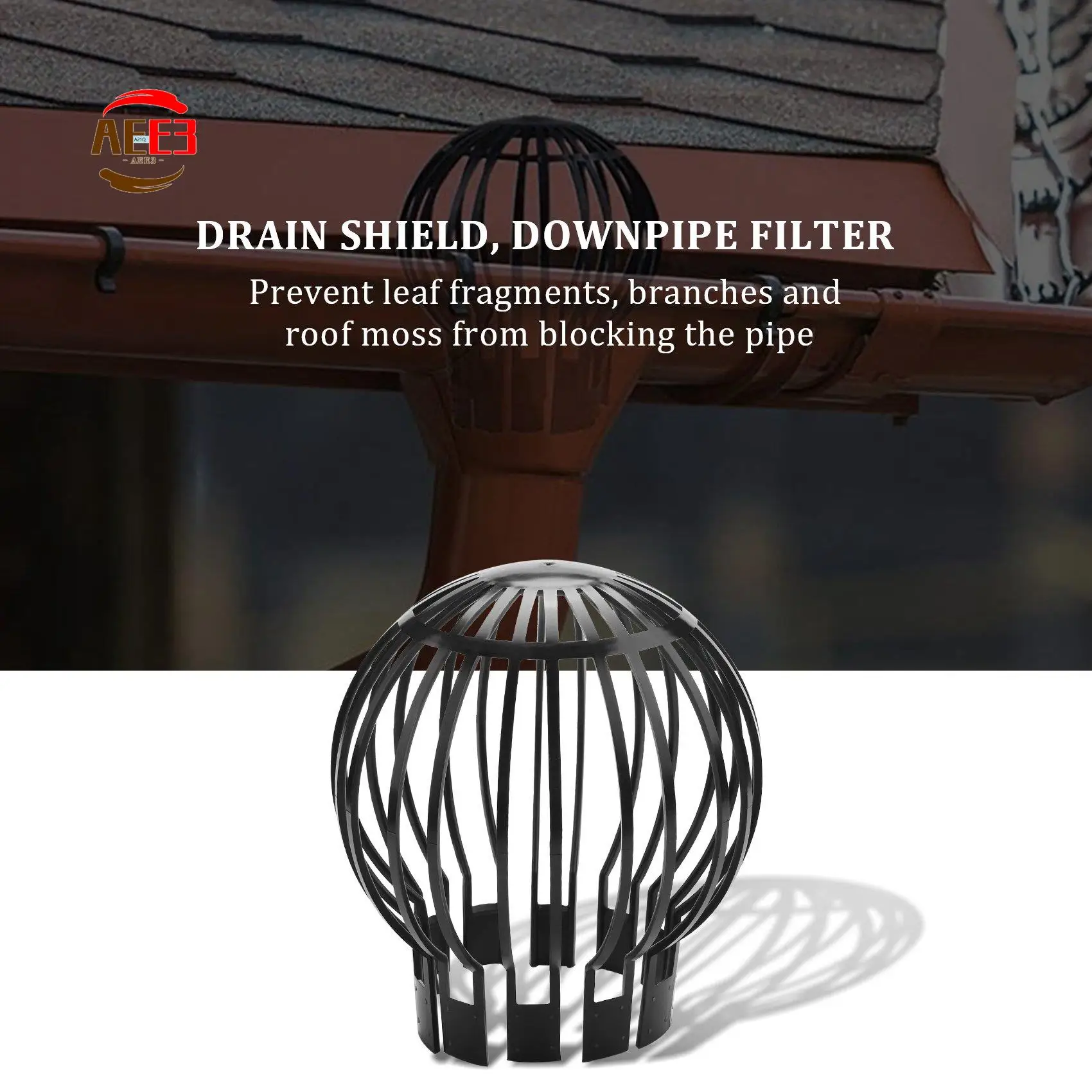 

AEE3-4PCS Gutter Guard Downspouts Filter Strainer Preventing Leaf Debris Branches Roof Moss From Clogging The Pipes