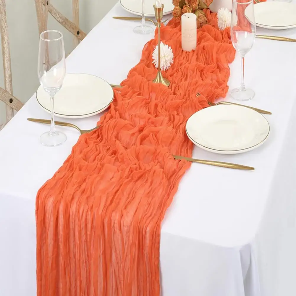 Wrinkle Table Runner Boho Gauze Fabric Tablecloth Rustic Elegant Dining Table Accent Reusable Machine Washable Sheer Runner