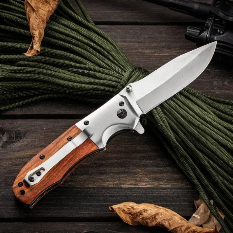 EDC Portable Outdoor Mini Folding Knife, High Quality Redwood Handle Pocket Knife, 440C Steel Outdoor Multifunctional Tool Knife