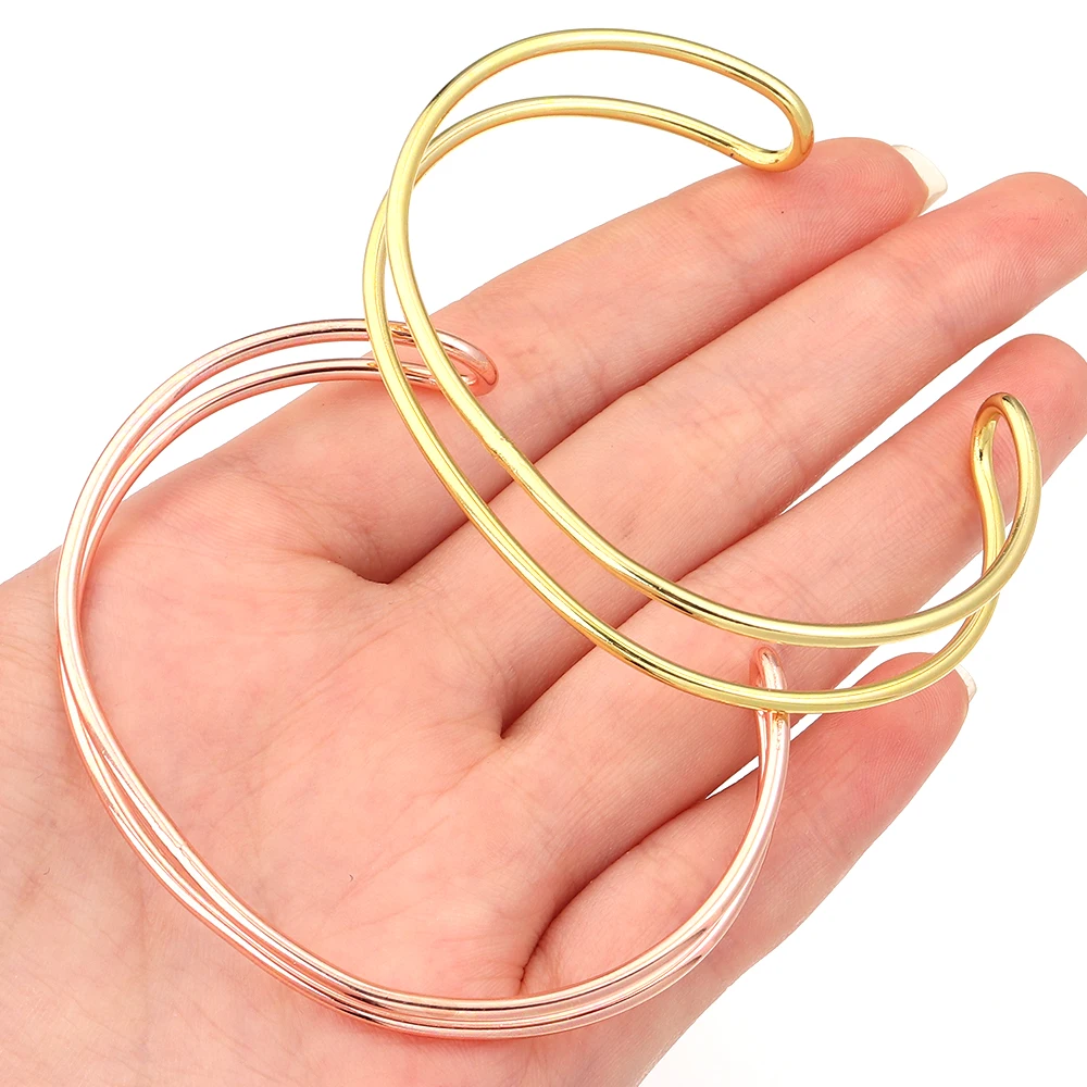 1 قطعة بسيطة النحاس المفتوحة الكفة الإسورة أنيق طبقة مزدوجة سوار لفتاة النساء DIY بها بنفسك صنع المجوهرات سوار الهدايا اكسسوارات