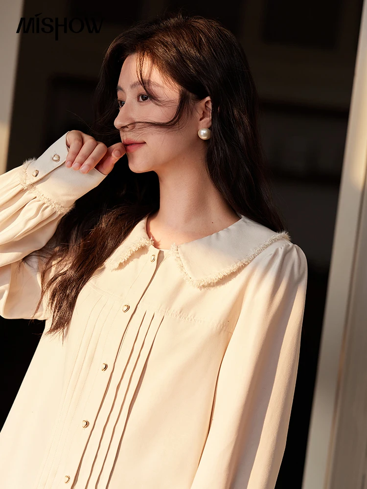 MISHOW Gentle Long-sleeved Shirt Women 2024 Fall Winter New Korean Sweet Peter Pan Collar Embroidery Senior Blouse MXD36C0370