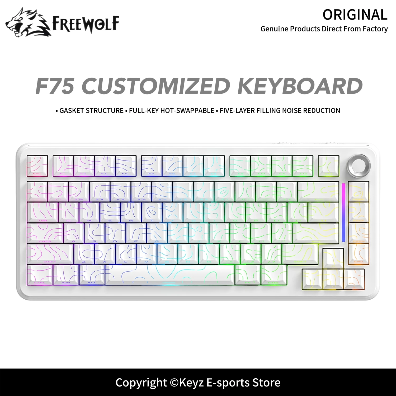 75% Mechanical Keyboard FREEWOL F75 Gasket Structure Hot Swappable 4000mAh Battery 16 Million RGB Wireless AULA F75 Keyboard