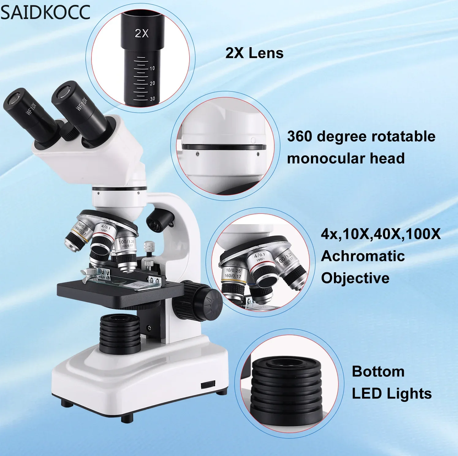 SAIDKOCC 40-2400X Lab Biological HD Microscope Digital laboratory Biological Experimental Compound Microscope