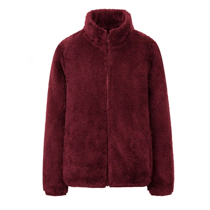 

Winter Coral Fleece Coat Womens Warm Thick Jacket Stand Collar Zipper Warm Soft Fleece Thicken Outwear Brief Jacket