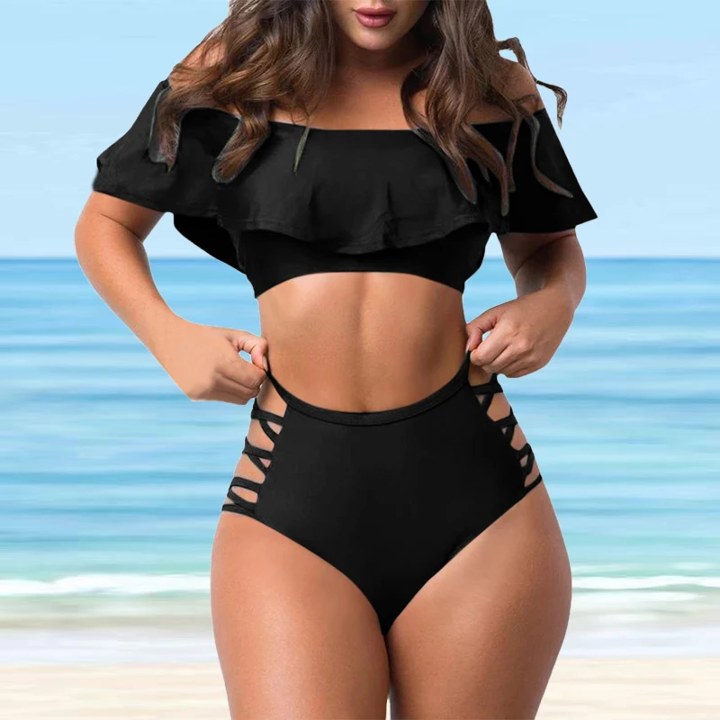 2022 feminino impresso tamanho solto conjunto de biquíni maiô feminino sexy moda beachwear cintura alta maiô duas peças conjunto