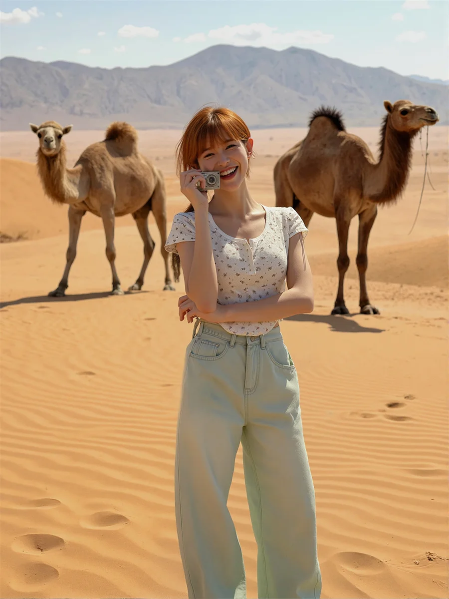 Floor Wide Leg Distressed Jeans Womens Drapey Lady Multiple Beaded Flower Print Cute Gift Artistic Lightweight Quality Side