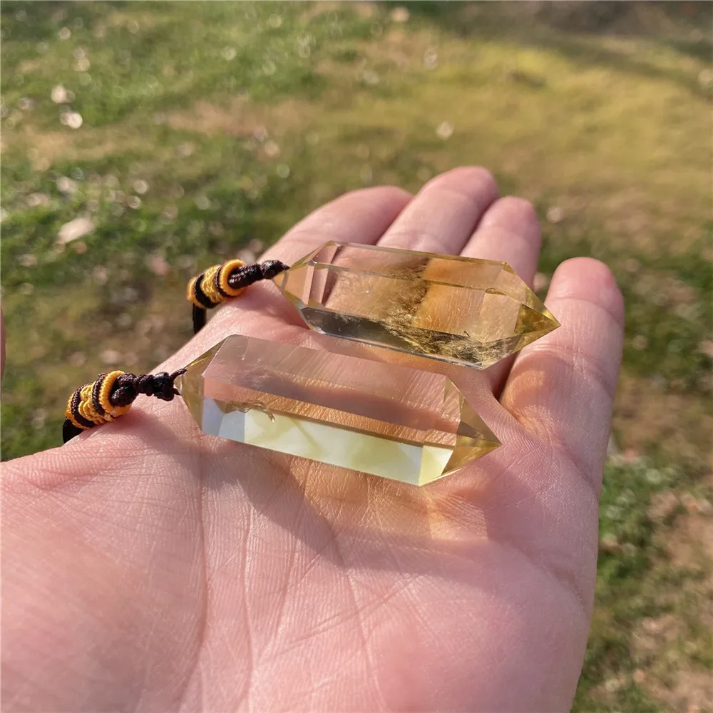 1PC High-Quality Natural Brazil Citrine Crystal Ornament Double Pointed Hexagonal Ornament Gemstone Healing Stones Minerals Gift